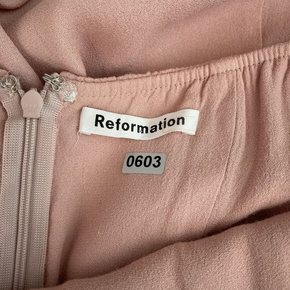 Reformation Verbena Off the Shoulder Ruffle Gown Short Sleeve Blush Pink Size 4 - Picture 8 of 14